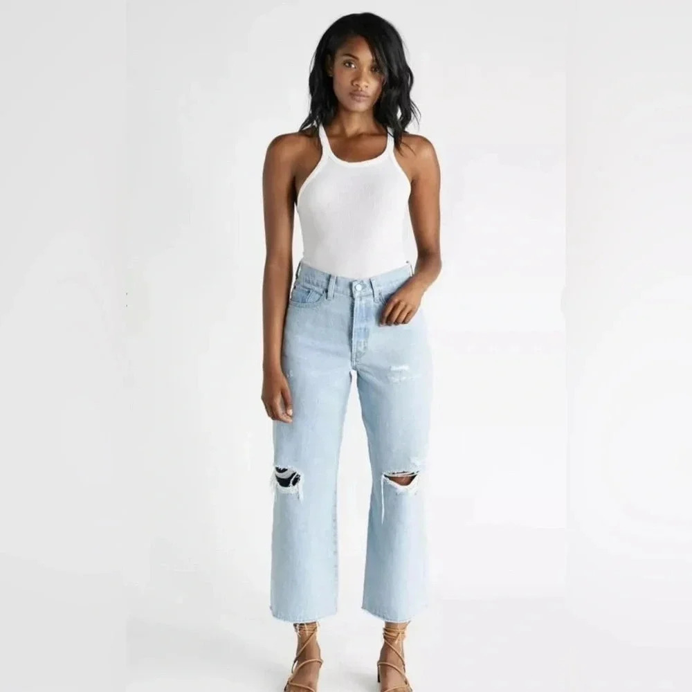 NWT ETICA Devon High-Rise Crop Jeans in Mojave River Light Blue